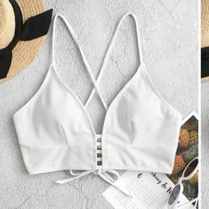 Textured strappy crisscross lace-up bikini top